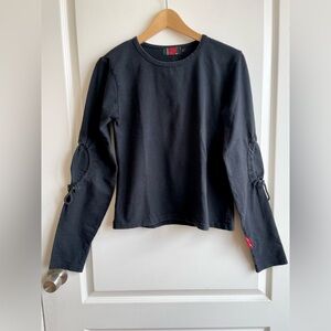 Vintage Tripp NYC Long Sleeve Top Elbow Patch Embroidered Goth Rave Skater Sz M